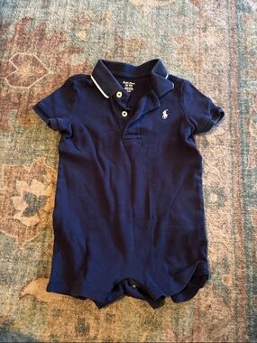 Polo by Ralph Lauren Navy Short-Sleeve Polo Romper with White Trim